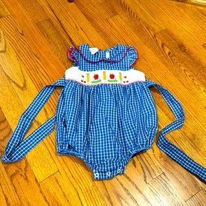 Southern sunshine smocked back to school girls bubble blue windowpane